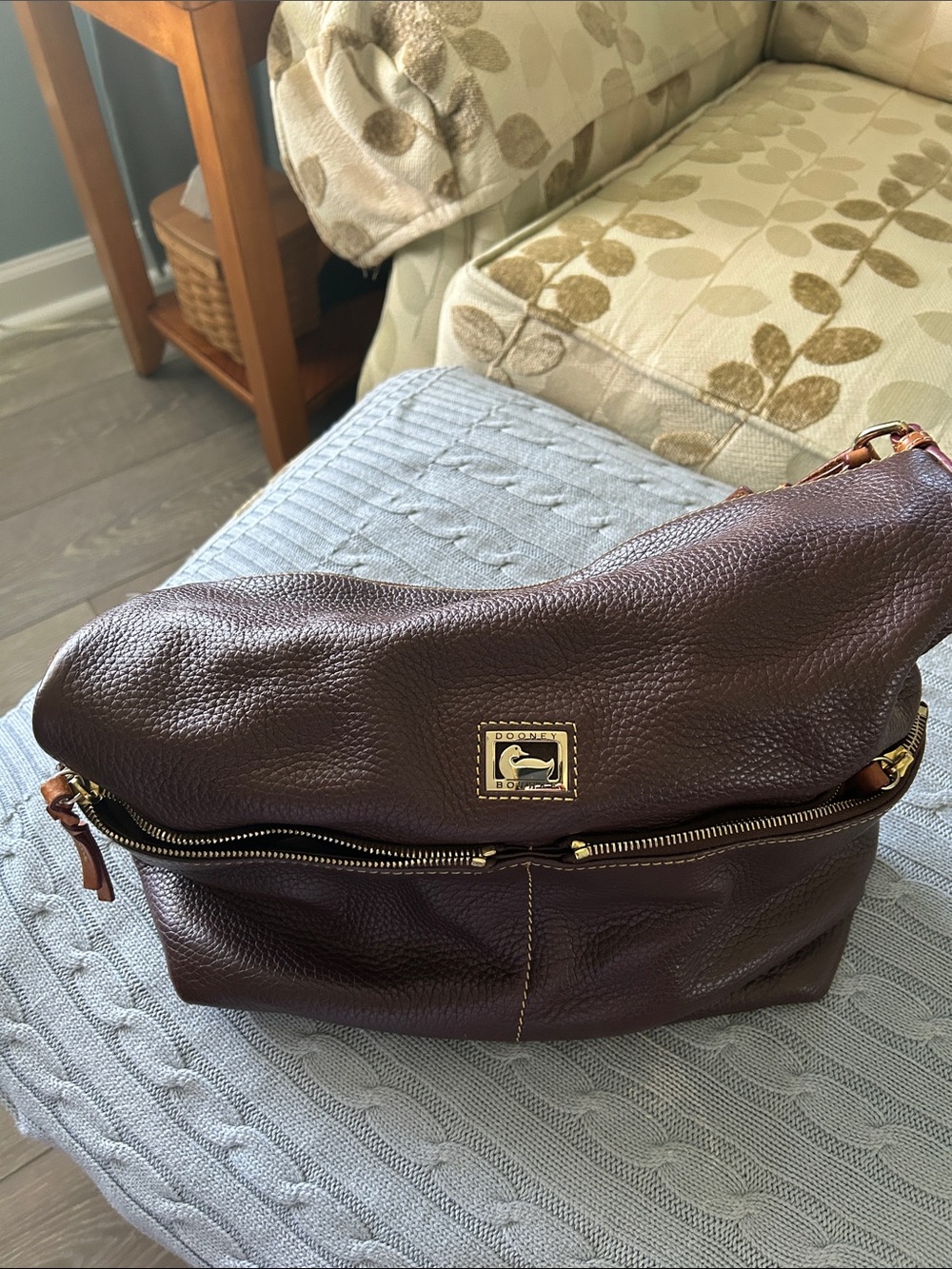 Dooney & Bourke Dark Brown Pebbled Leather Toiletry Bag with Gold Hardware